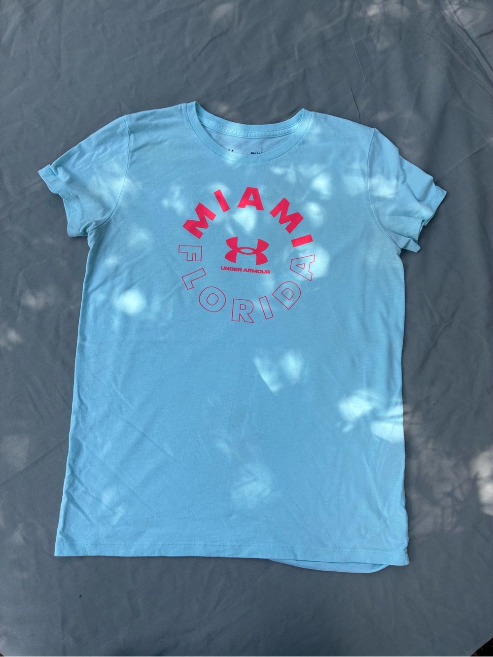 Under Armour Light Blue Tee with Hot Pink Miami Florida Graphic